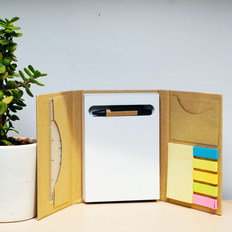 3 FOLD NOTEBOOK WITH WOODEN STATIONARY SET