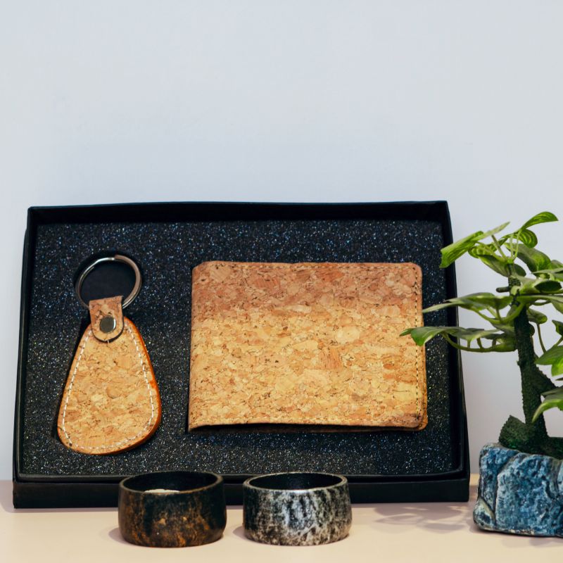 Cork Dual Set: Wallet With Keychain In Gift Box