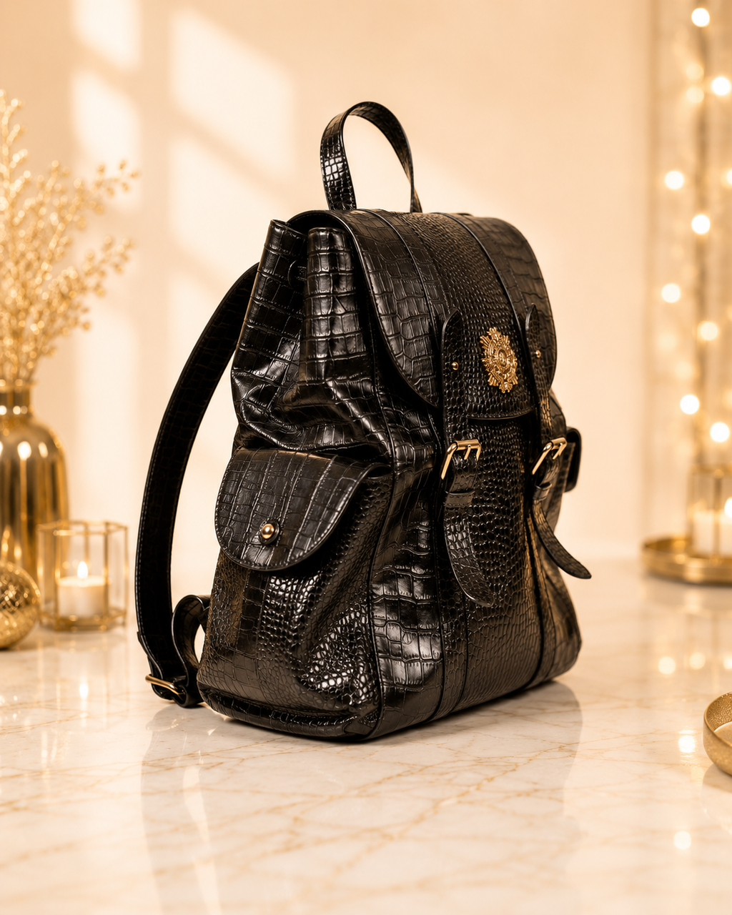 Shantanu & Nikhil - Croc-Embossed Leather Backpack