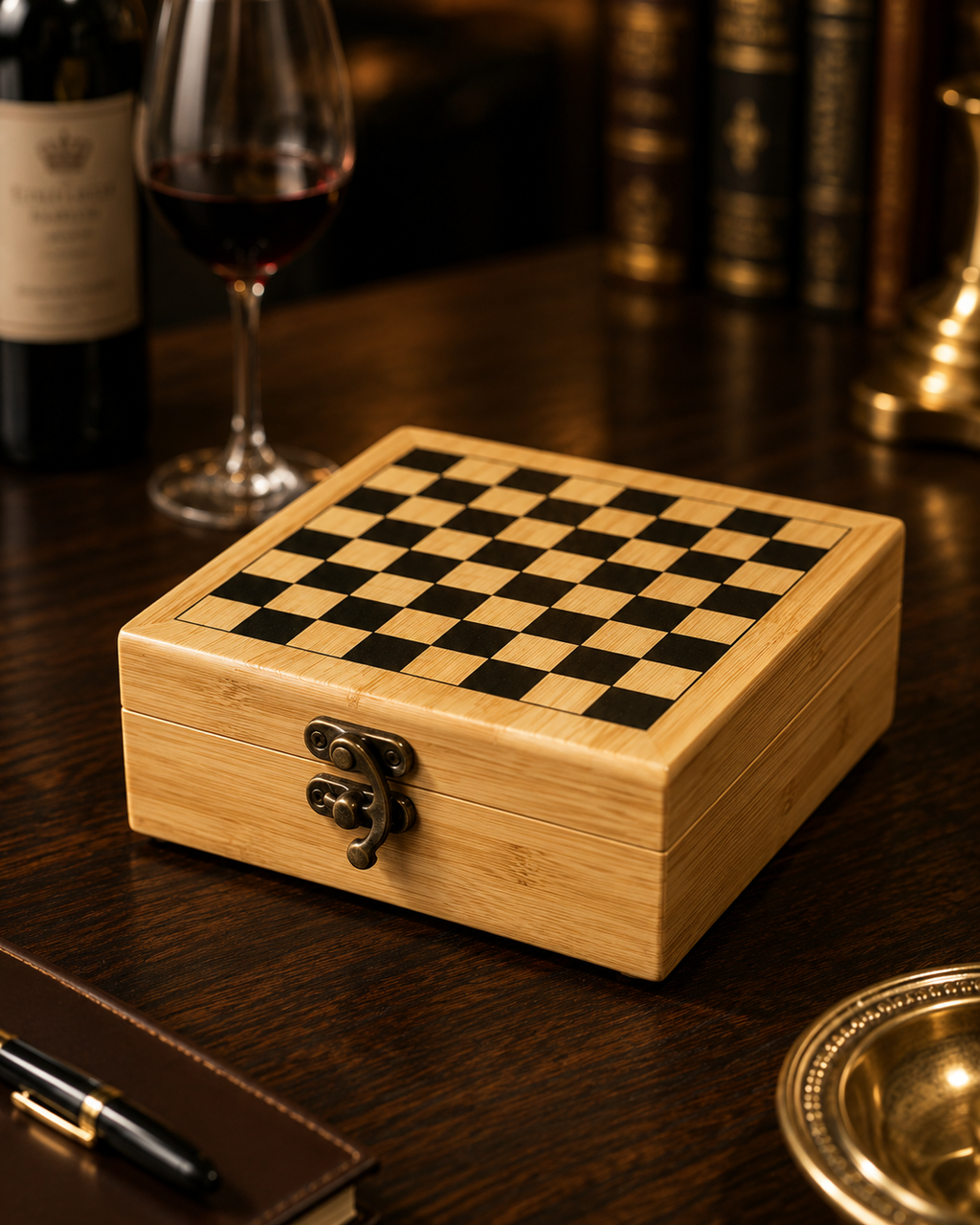 Boardroom Bamboo Chess and Wine Set
